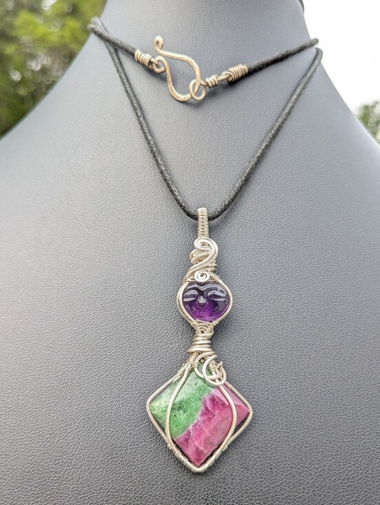 Artisan Jewelry - Rare-Sterling Silver-Artisan Pendant-Carved Amethyst-Designer Gemstones
